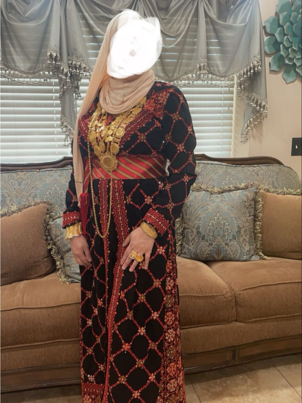 Traditional Embroidered Maxi Dress in Black and Red